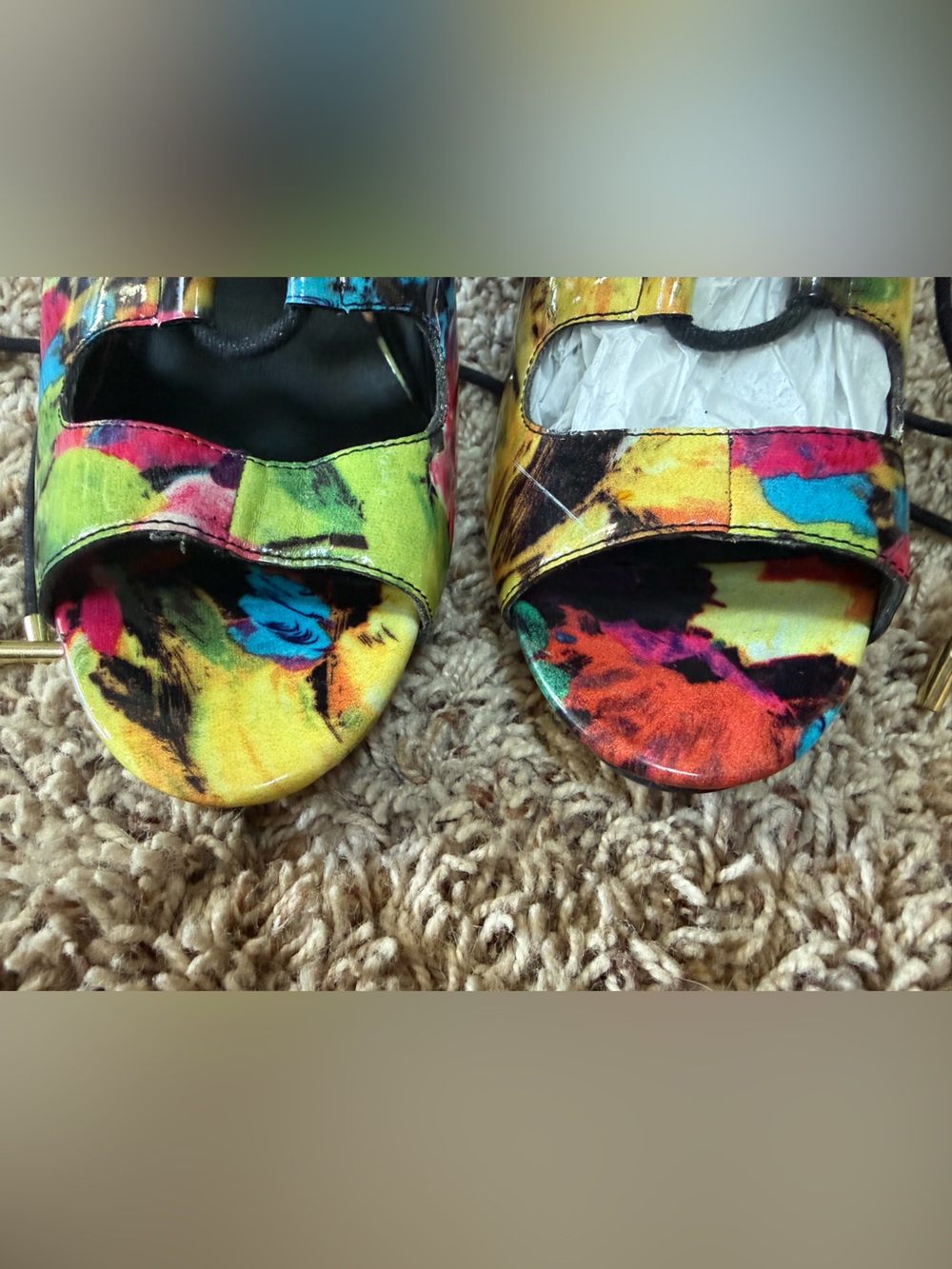 Colorful Lace-Up Peep Toe Heel booties- Multi 9.5- Candies - Picture 2 of 7